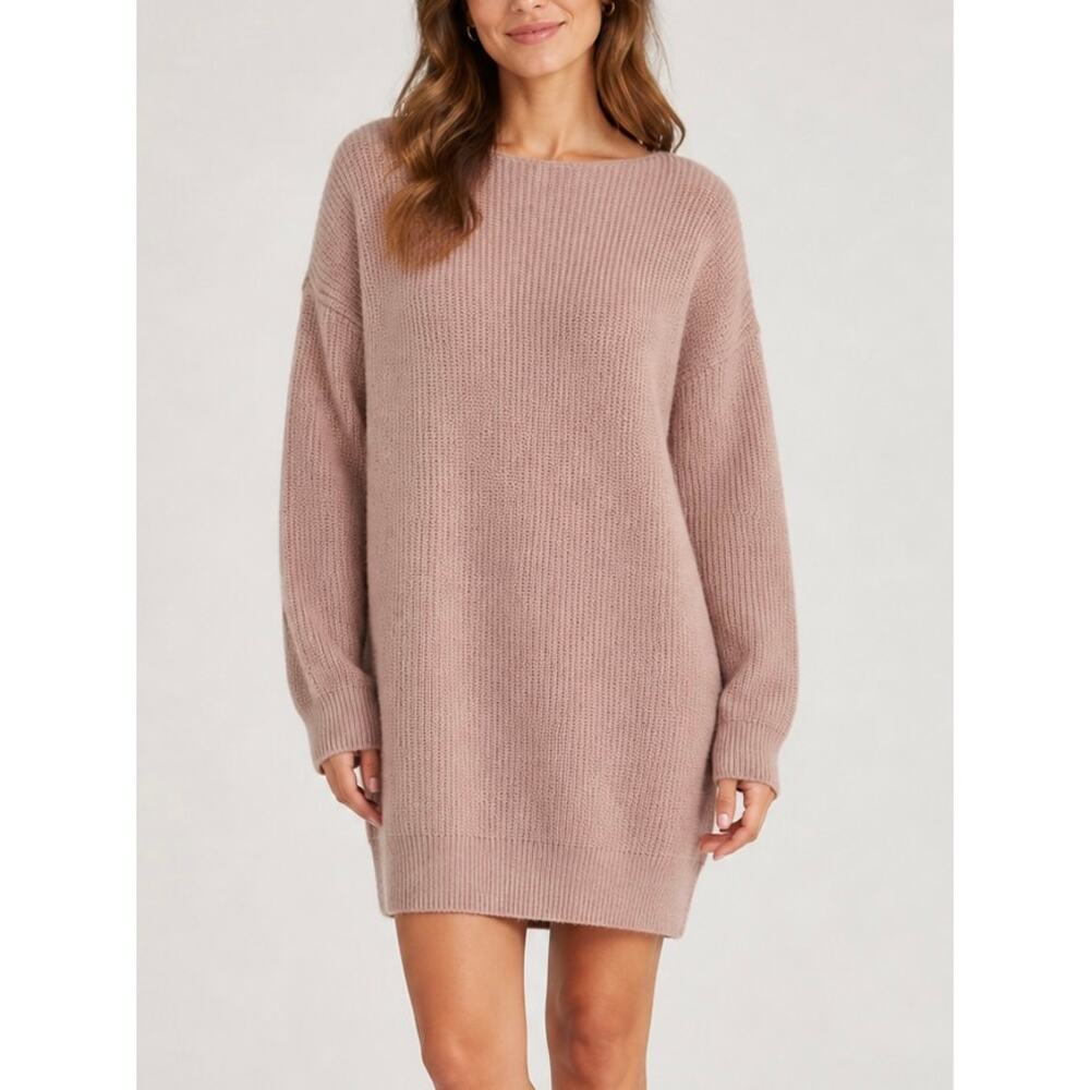 THEORY Sabine Wool Rib Boat Neck Sweater Dress Balloon Sleeve Mini Ribbed Knit